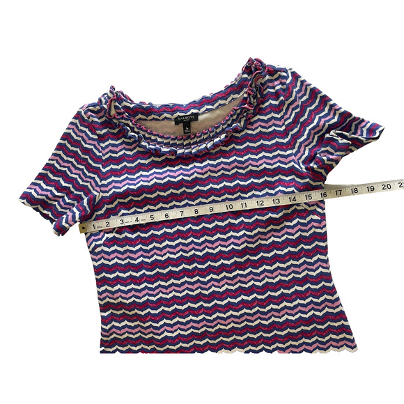 Talbots Ruffle‎ Short Sleeve Chevron Dress Pink Blue White Size Small Petite - Picture 5 of 13